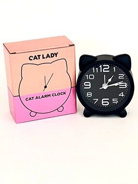 New in Box Kitty Cat Alarm Clock Black Analog Dial CatLadyBox